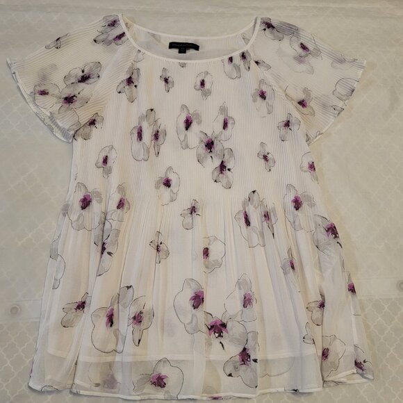 Banana Republic Blouse Top Shirt Floral Flowy White Purple Women XS-Small - Picture 4 of 16